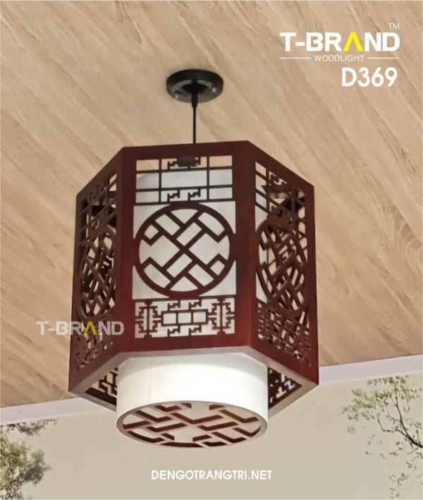 đèn gỗ treo trần nhà hàng